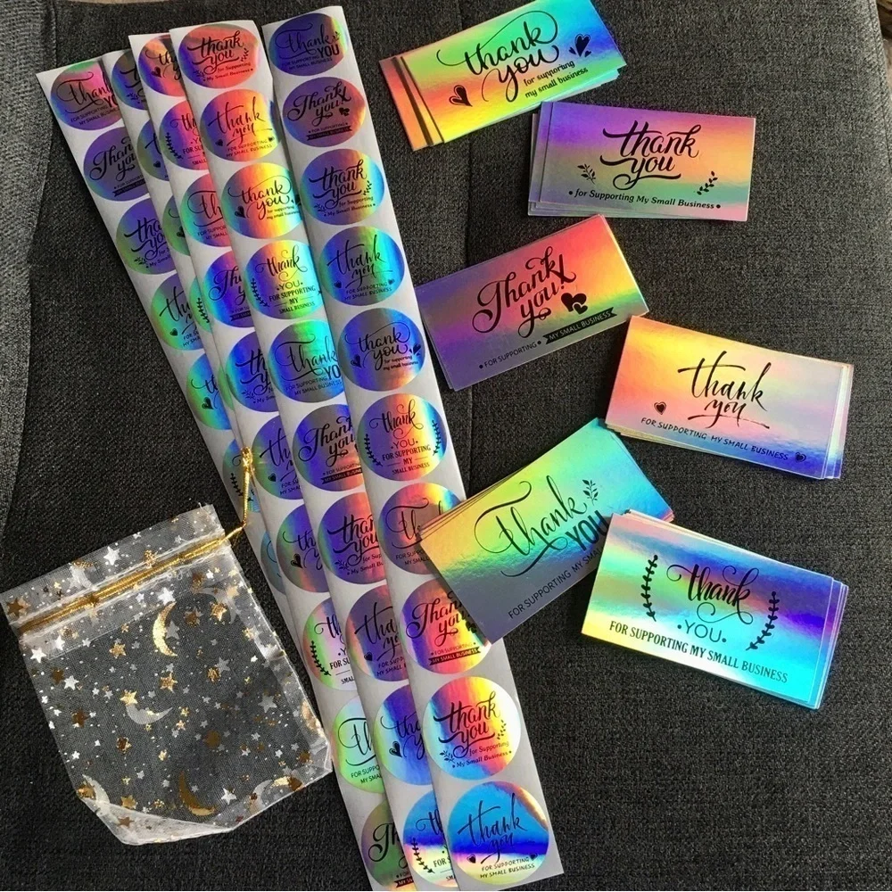 Reseller Starter Set - Silver Holographic Thank You Cards (30), Stickers (60)